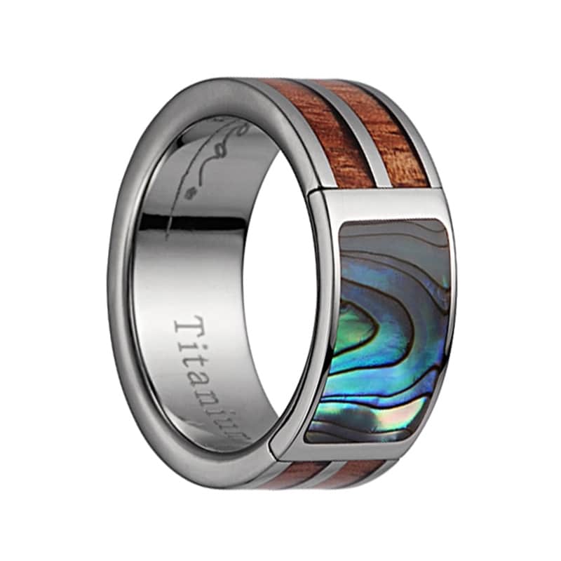 Bridal Titanium Grooved Edge Sterling Inlay 8mm Satin and Polished Band 